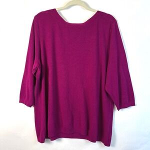 Roz & Ali Woman 3X  Purple Knit Top 3/4 Sleeve Boat Neck Pullover Sweater